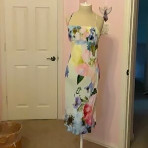 Floral Multicolor Midi Dress , size small petite, side zipper and adj straps
